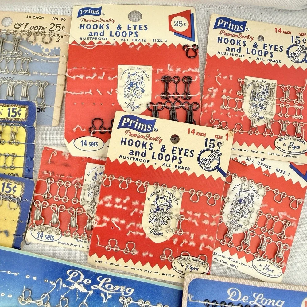 Vintage Lot Sewing Notions Hook Eye Loops Buttons Needles Mending Supplies